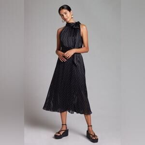 Sachin & Babi for Anthropologie polka dot halter tie flowy midi dress 14